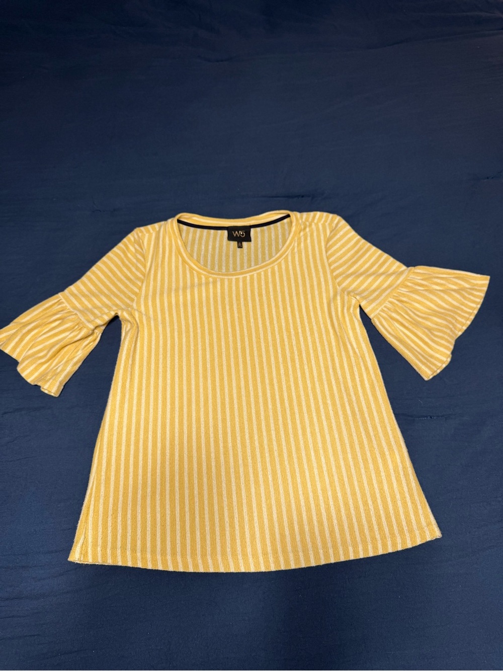 W5 Yellow & White Striped Ruffle-Sleeve Top